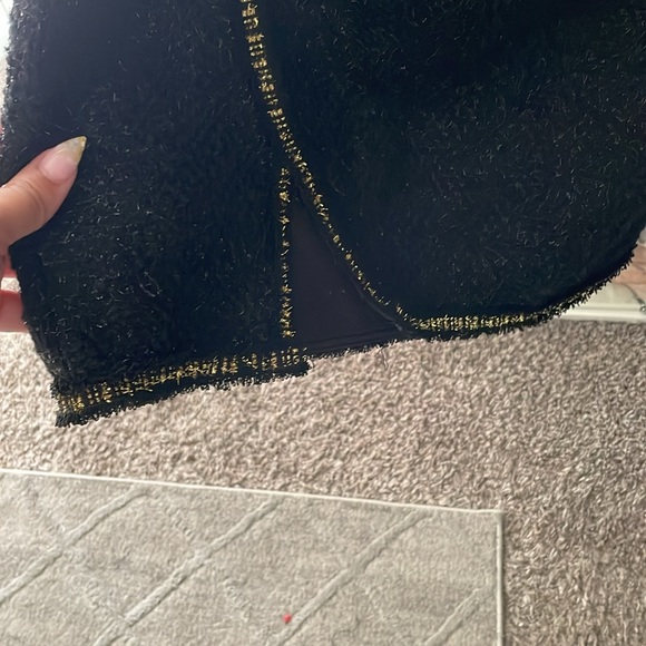 Black one sleeve dress with gold trimmings and button - Picture 2 of 5